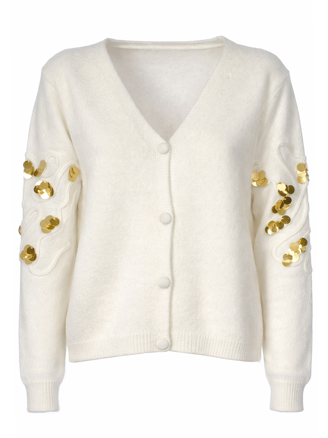 CARDIGAN DETTAGLIO MAXI PAILLETTES,2 TG,52%PC 28%PA 20%EA,MADE IN PRC    - IVORY